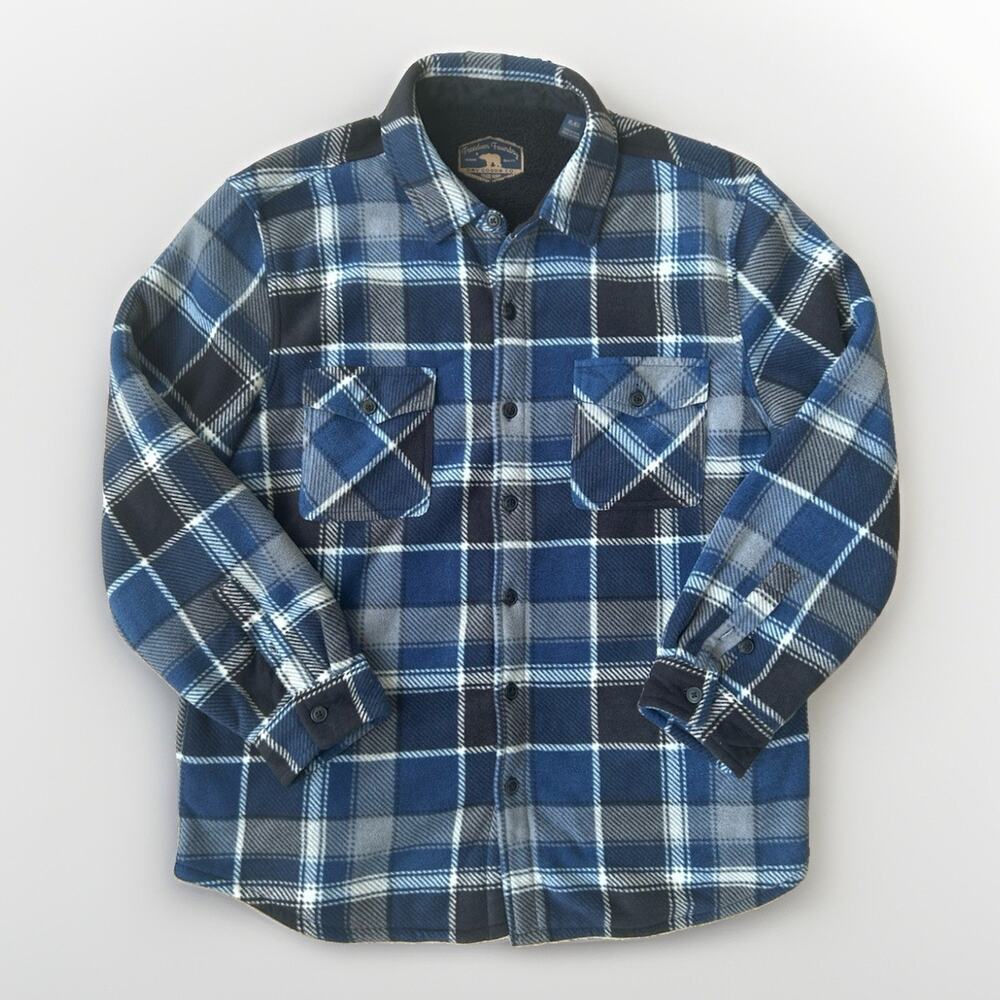 Freedom Foundry Flannel Shirt Jacket Mens XL Sherpa Lined Blue Plaid Workwear